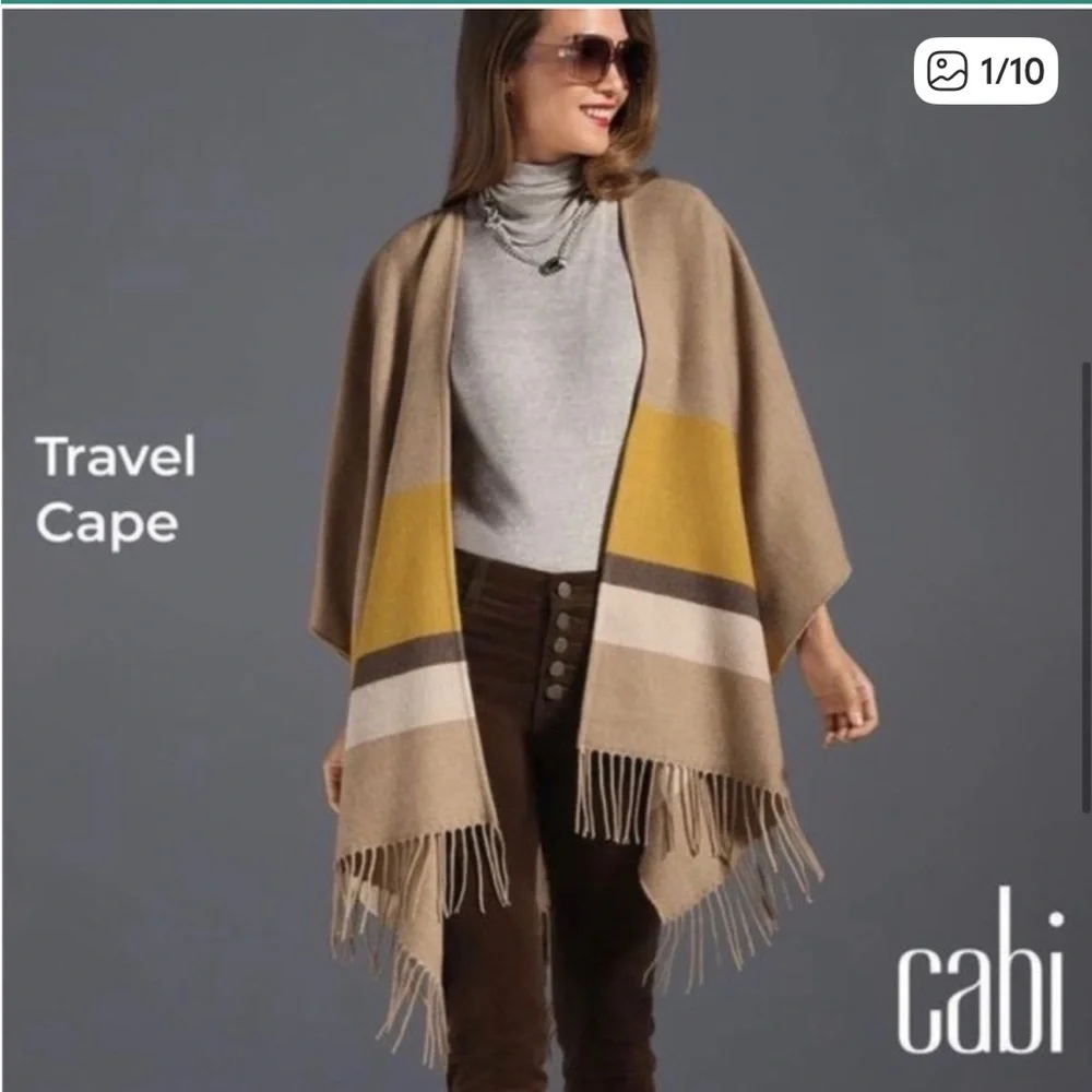 CAbi Tan and Yellow Striped Travel Cape - Picture 1 of 6